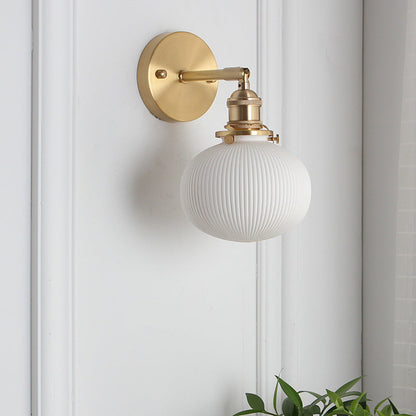 Japanese Ceramic Wall Light with Ribbed Shade