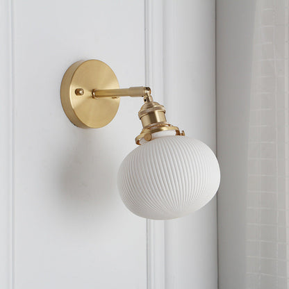 Japanese Ceramic Wall Light with Ribbed Shade