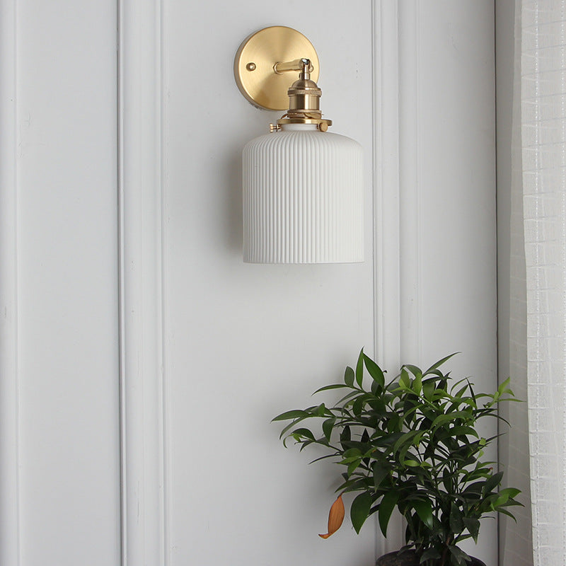 Japanese Ceramic Wall Light with Ribbed Shade