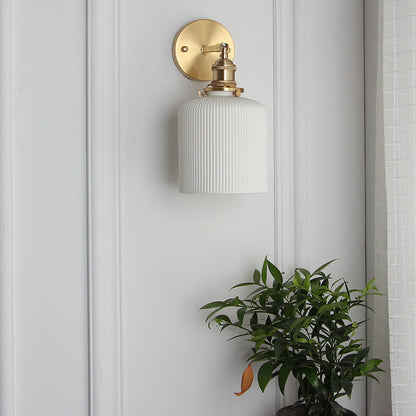 Japanese Ceramic Wall Light with Ribbed Shade