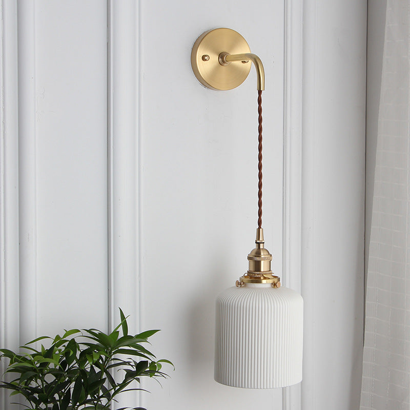 Japanese Ceramic Wall Light with Ribbed Shade