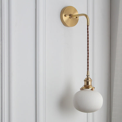 Japanese Ceramic Wall Light with Ribbed Shade