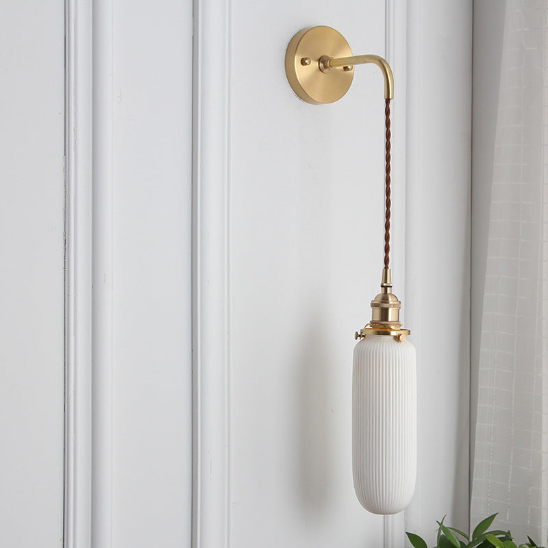Japanese Ceramic Wall Light with Ribbed Shade