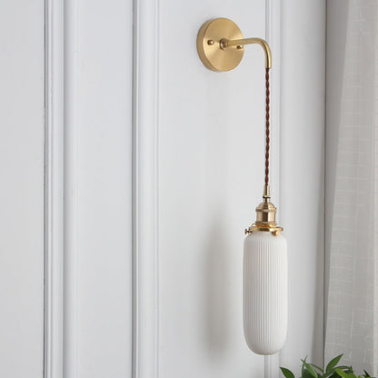 Japanese Ceramic Wall Light with Ribbed Shade