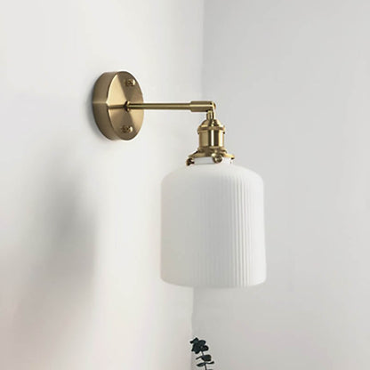 Japanese Ceramic Wall Light with Ribbed Shade