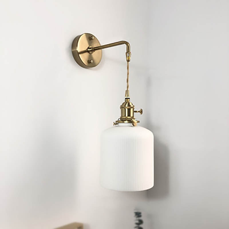 Japanese Ceramic Wall Light with Ribbed Shade
