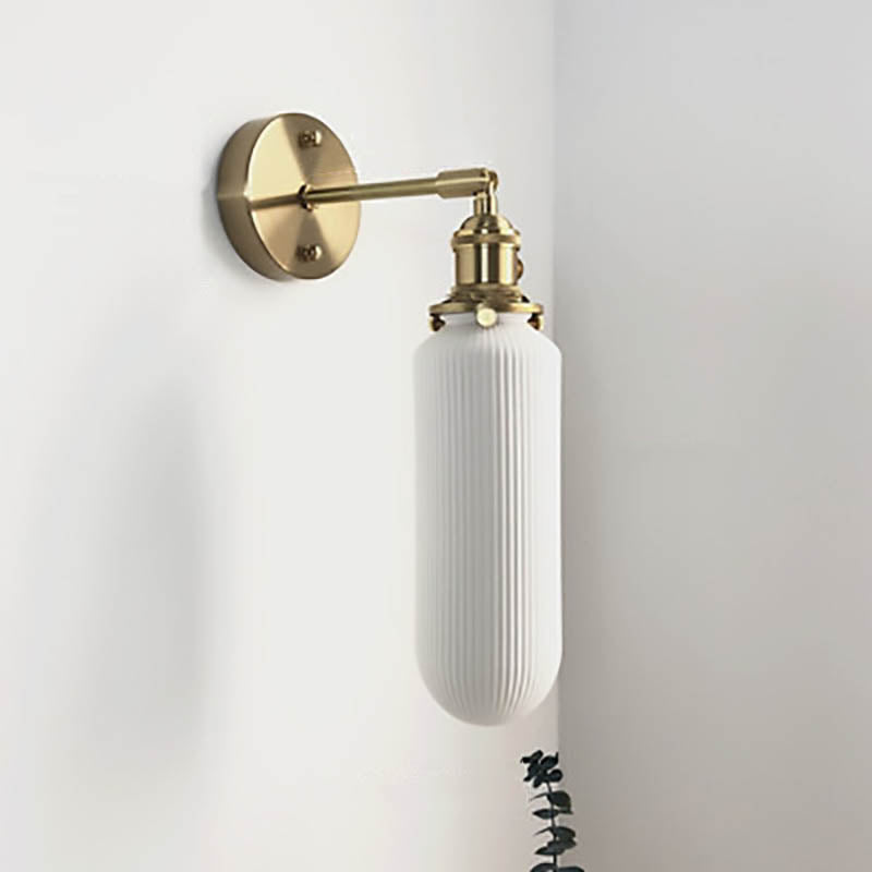 Japanese Ceramic Wall Light with Ribbed Shade