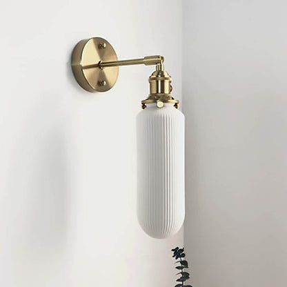 Japanese Ceramic Wall Light with Ribbed Shade