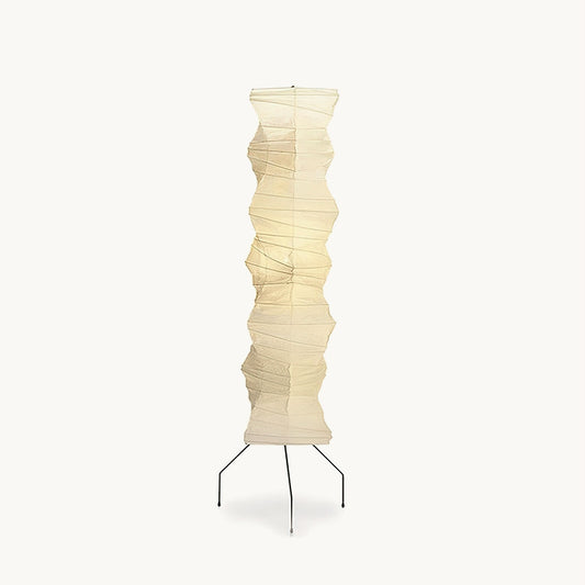 Japanese mulberry paper floor lamp with sculptural shade and black legs