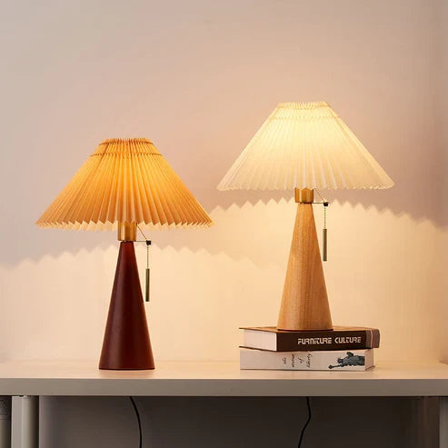 Light Brown and Walnut pleated table lamps