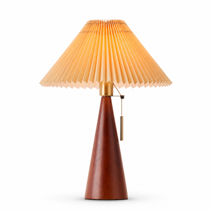 Walnut wooden table lamp with pleated shade