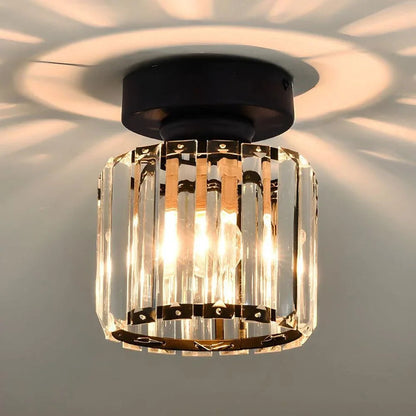 Black round crystal ceiling light close-up