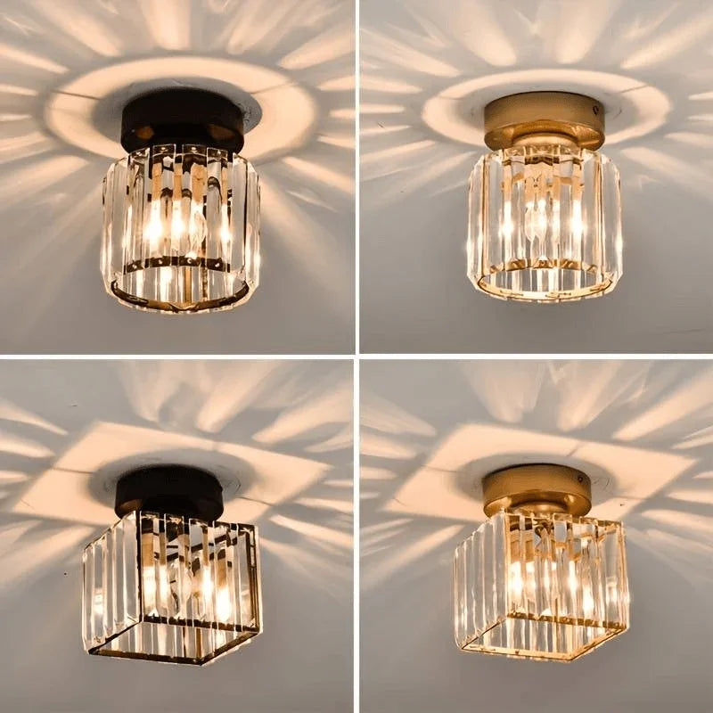 Round and square crystal lights in black and gold