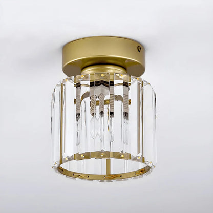 Gold round crystal ceiling fitting on white background