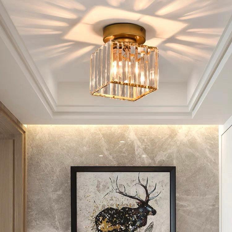 Gold square crystal ceiling light