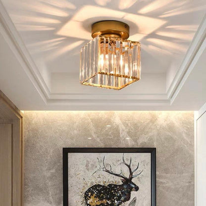 Gold square crystal ceiling light