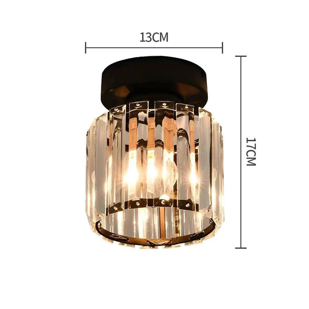 Black round crystal ceiling light 13 cm wide and 17 cm high