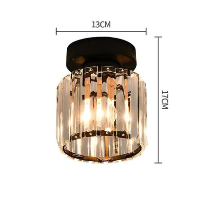 Black round crystal ceiling light 13 cm wide and 17 cm high