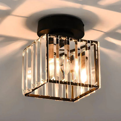 Black square crystal ceiling light close-up
