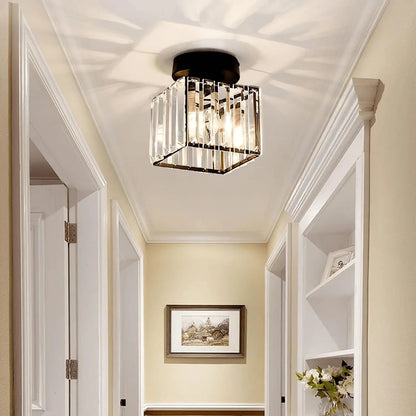 Square crystal ceiling fitting in an entrance