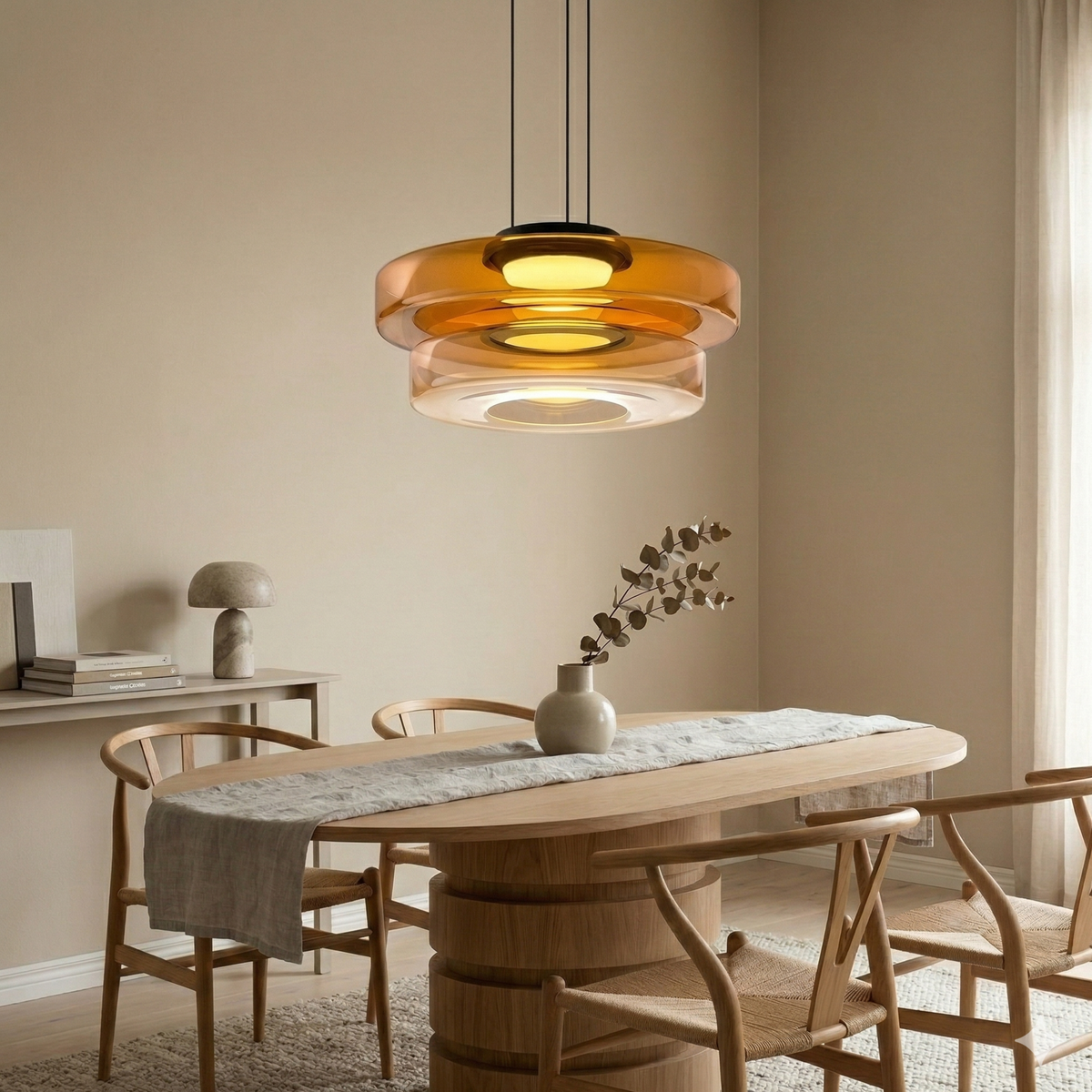Large double-layer amber glass pendant light