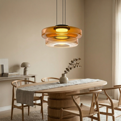 Large double-layer amber glass pendant light