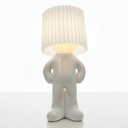 Larry lamp with white ribbed shade