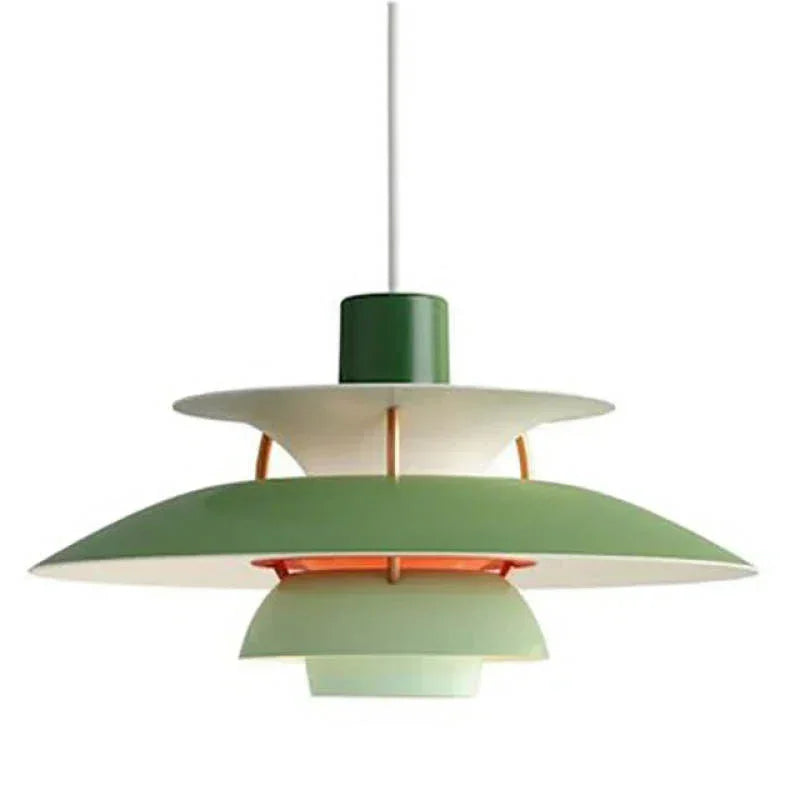Green layered metal pendant on white background