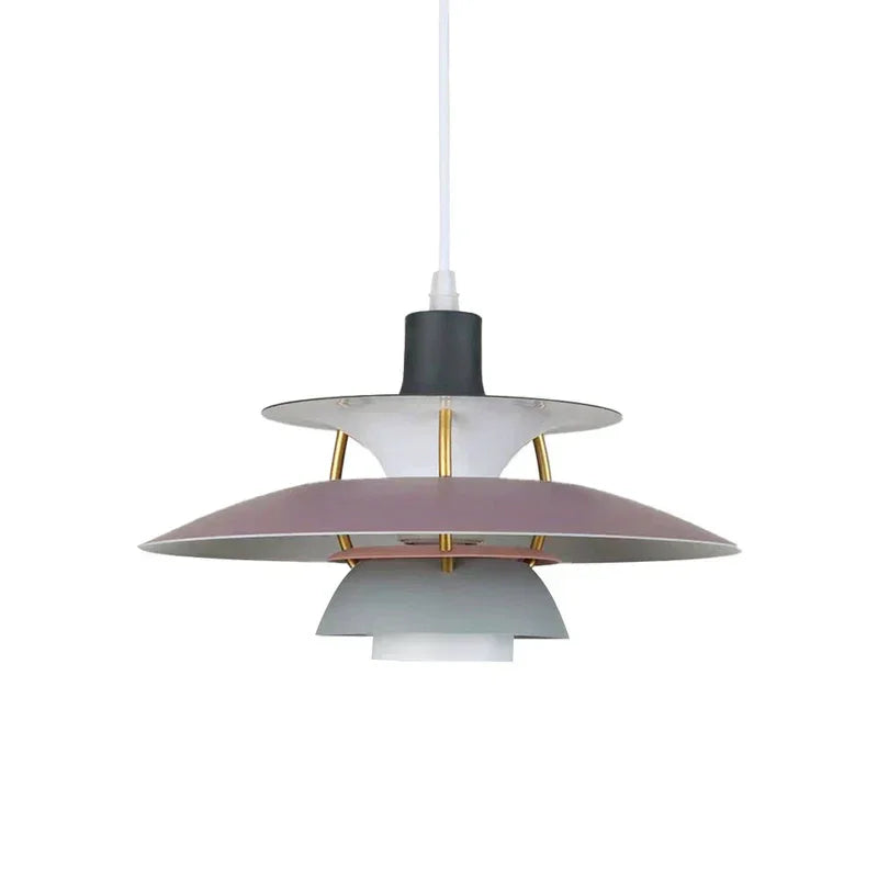 Grey and purple layered pendant on white background
