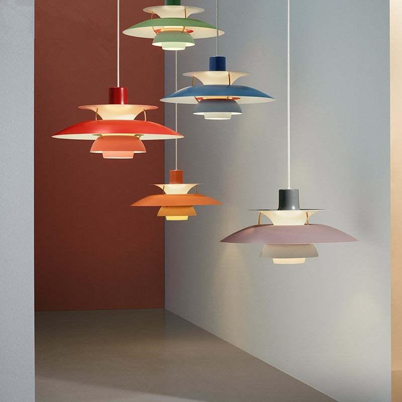 Multicoloured layered metal pendant lights