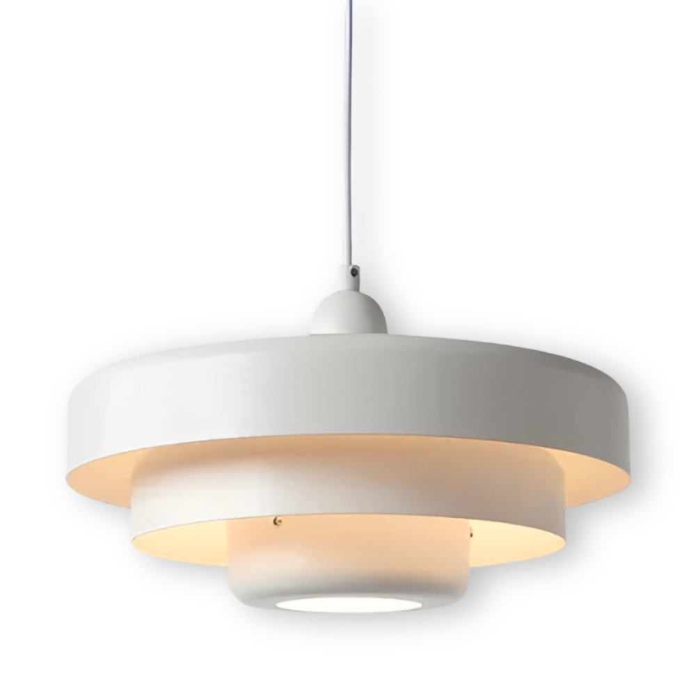White layered glass pendant on white background