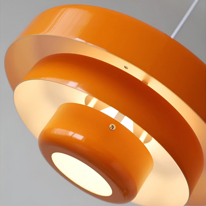 Underside of orange layered glass pendant