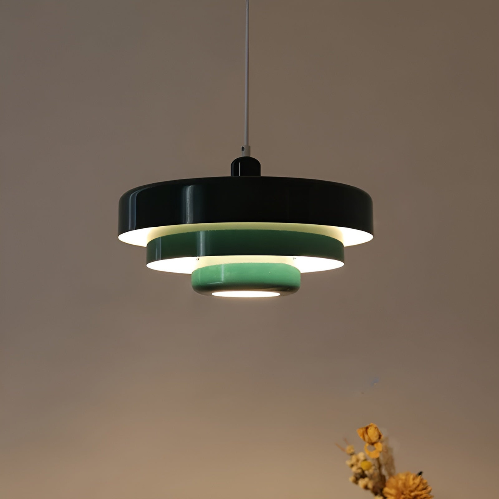 Green layered pendant with warm light