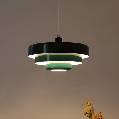 Green layered pendant with warm light