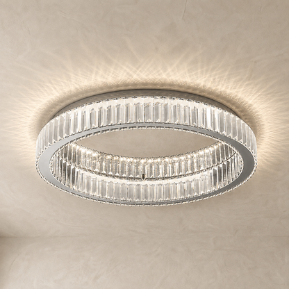 Silver crystal ring chandelier with illuminated crystal detailing