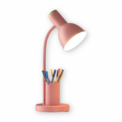 Pink iron LED desk lamp with pen holder