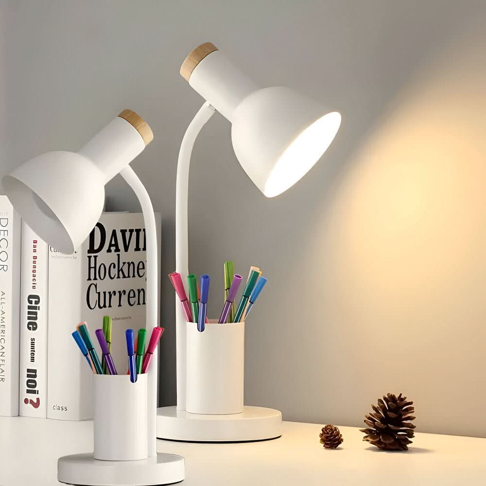 White desk lamps with integrated stationery holders