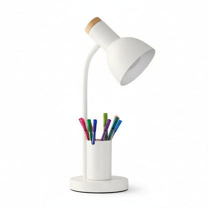 White iron LED desk lamp with pen holder