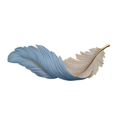 Modern LED feather wall lamp featuring a curved design with blue and white textured detailing and elegant gold trim for stylish ambient home lighting.