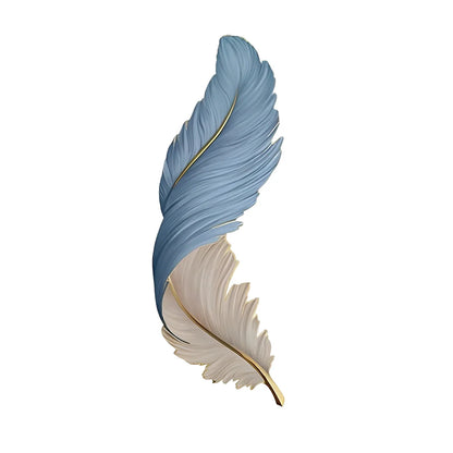 Modern LED wall lamp featuring a decorative dual-tone feather design in blue and white with gold detailing, perfect for ambient home lighting.