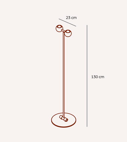 Black chrome floor lamp dimensions: 130 cm height and 23 cm head span