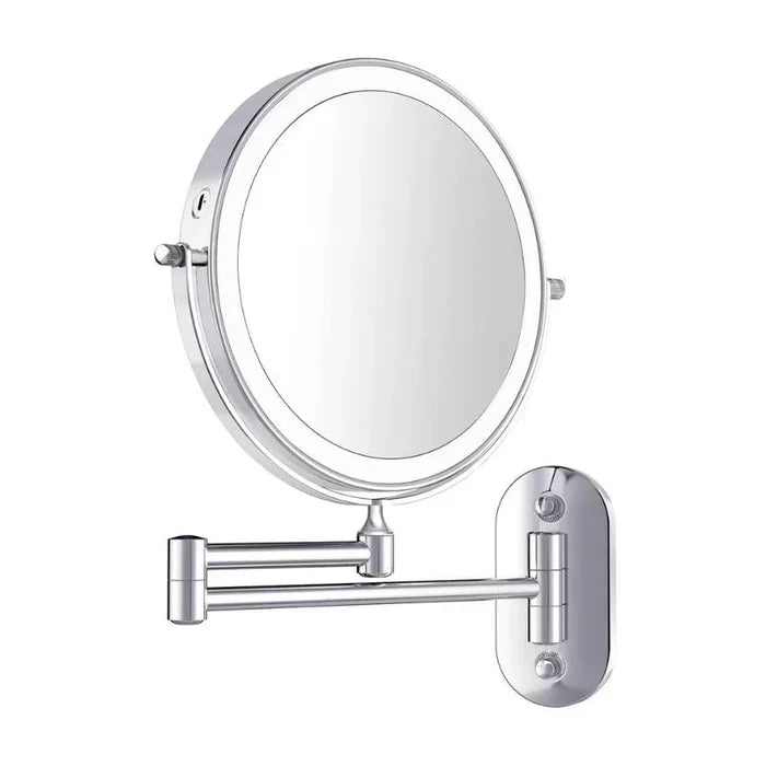 Silver LED wall mirror with touch control and folding arm