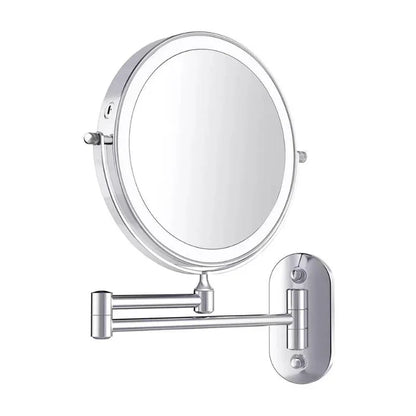 Silver LED wall mirror with touch control and folding arm