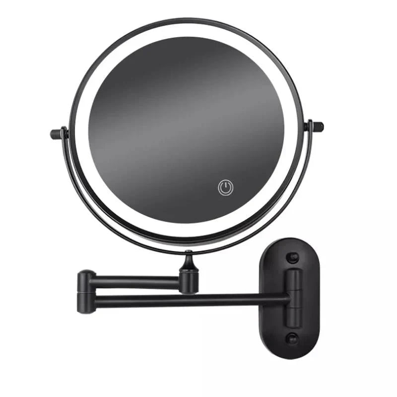 Black LED wall mirror with touch control and folding arm