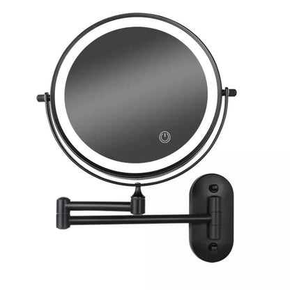 Black LED wall mirror with touch control and folding arm