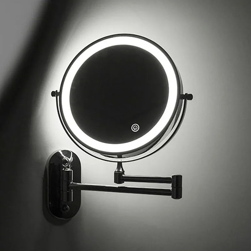 Black LED magnifying wall mirror with touch control