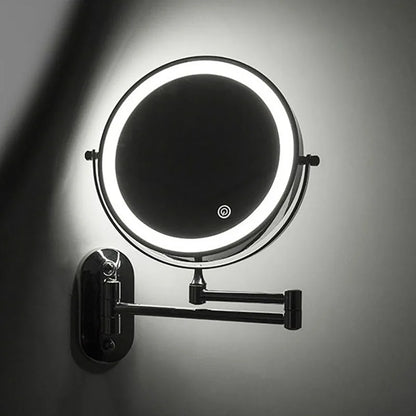 Black LED magnifying wall mirror with touch control