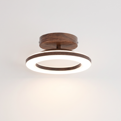 LED Ring Semi-Flush Ceiling Light with Wood-Effect Trim