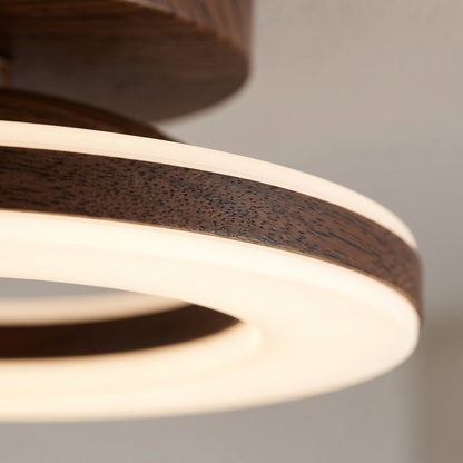 LED Ring Semi-Flush Ceiling Light with Wood-Effect Trim