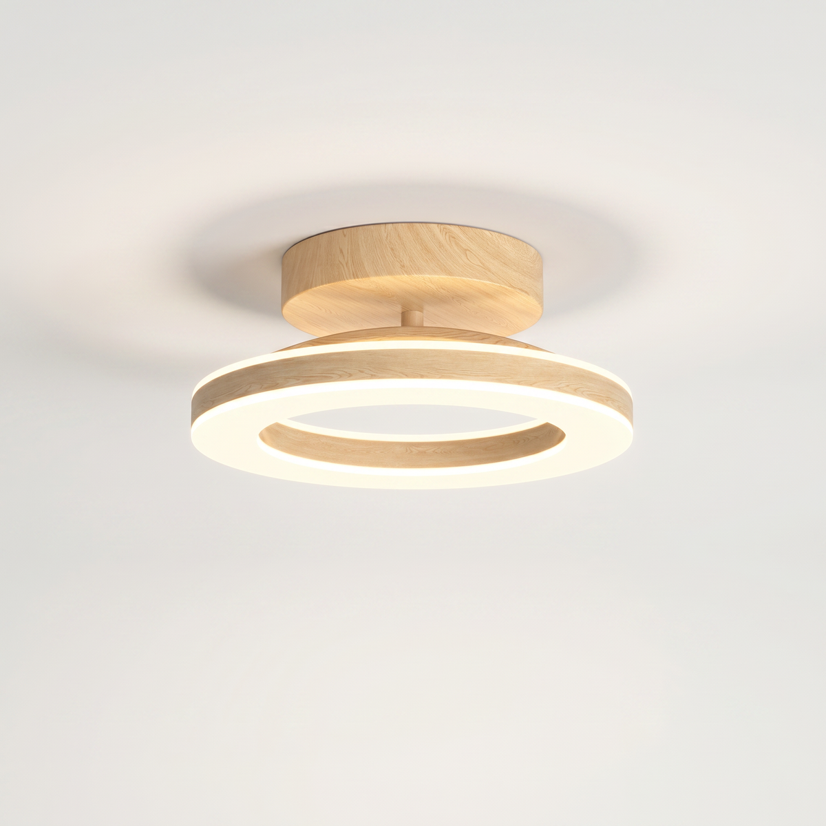 LED Ring Semi-Flush Ceiling Light with Wood-Effect Trim